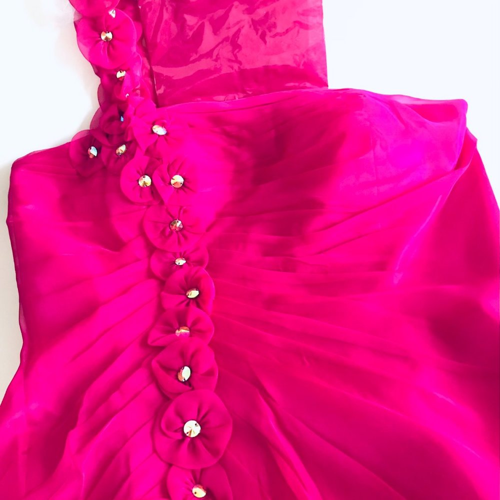 Anny Lee Hot Pink Strapless Ruched Prom Dress with Slit - Picture 5 of 7